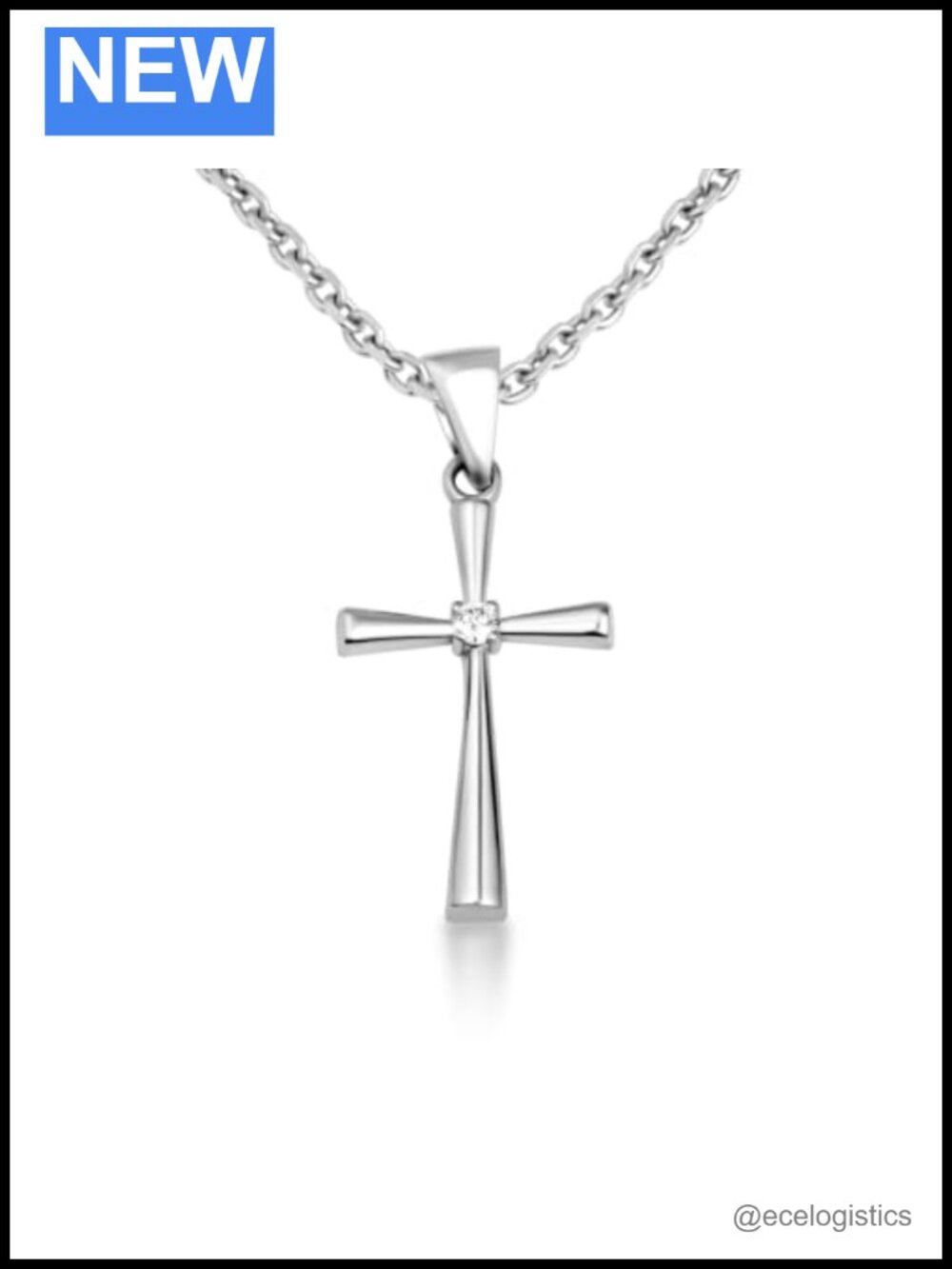 925 Sterling Silver Diamond Accent Flared Cross Pendant Necklace